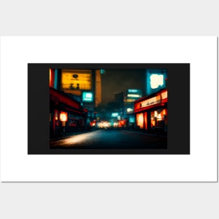 Tokyo City Street View With Neon signs / Tokyo, Japan Posters and Art